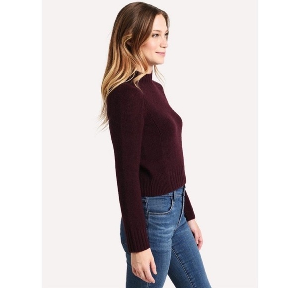 VINCE Mock Neck Boxy Cashmere Wool Chunky Knit Sweater Burgundy Maroon - Picture 1 of 15